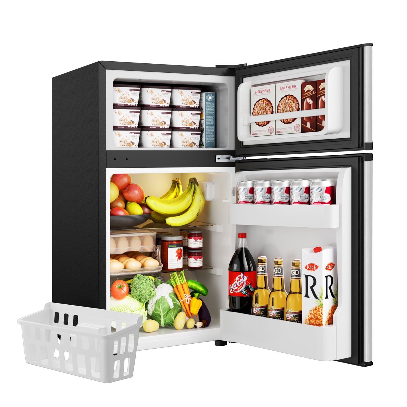 EUHOMY Mini Fridge with Freezer, 3.2 Cu.Ft Mini Refrigerator, Dorm Fridge with 2 Door For Bedroom/Apartment/Office-Food Storage Cooling Drink, Black