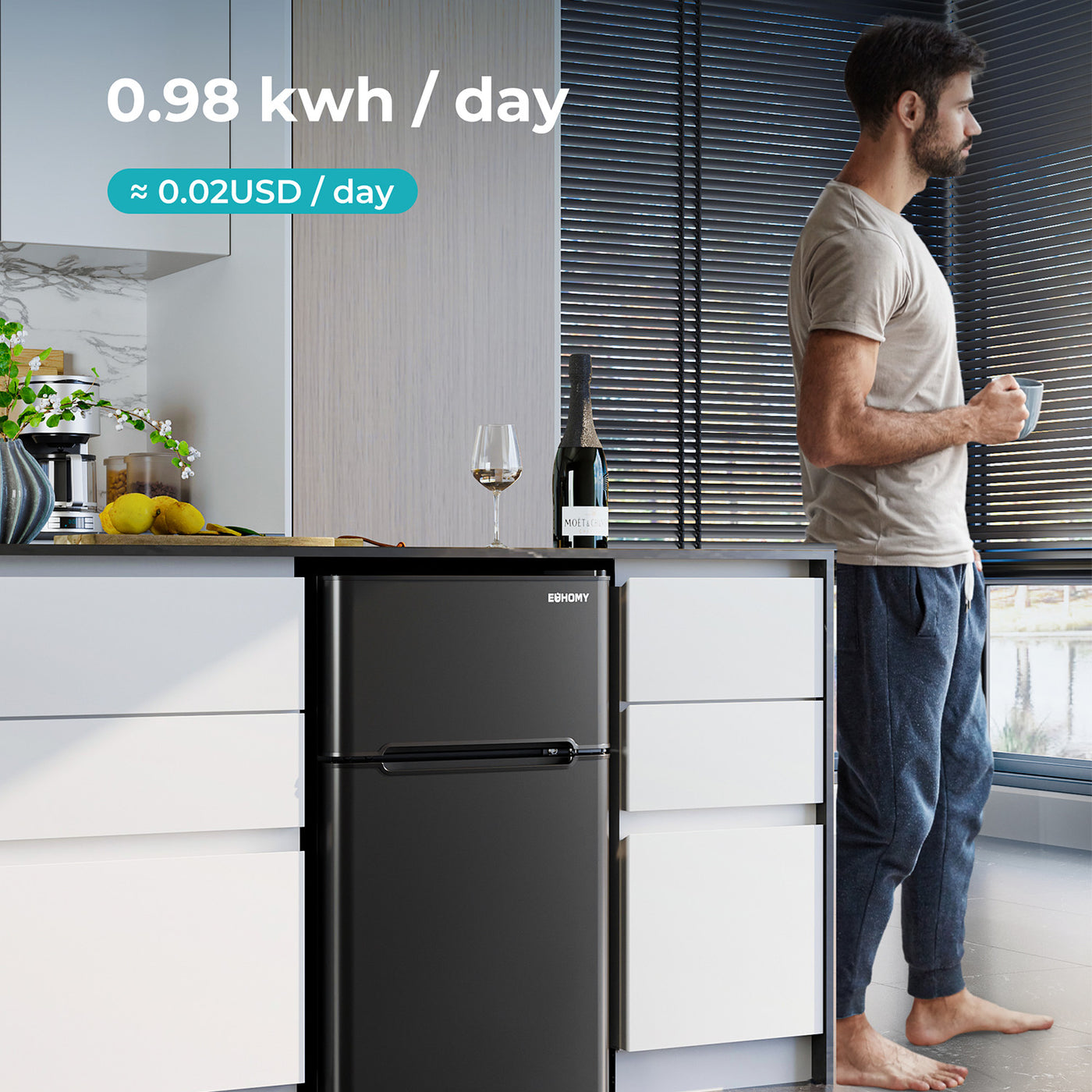 EUHOMY Mini Fridge with Freezer, 3.2 Cu.Ft Mini Refrigerator, Dorm Fridge with 2 Door For Bedroom/Apartment/Office-Food Storage Cooling Drink, Black