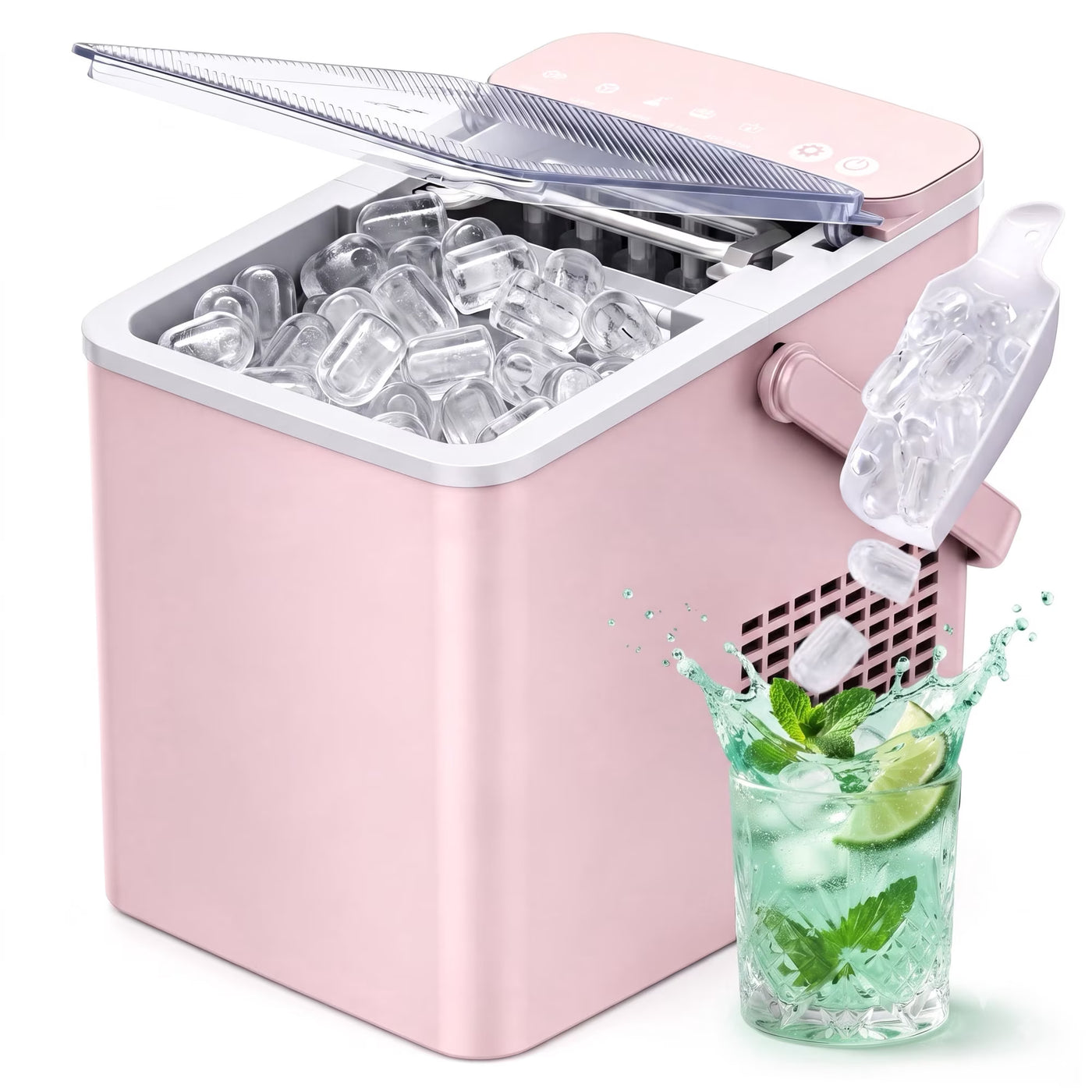 EUHOMY Countertop Ice Maker with Handle, 26 lbs/Day Portable Ice Machine, 9 Bullet Cubes in 6 Minutes, 2 Ice Sizes, Self-Cleaning, 1.1L Water Tank